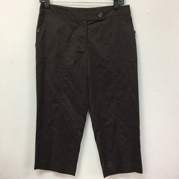 ECI New York Women's Pants Size 4 Brown Lime Green Pin Striped Cropped NWT - Picture 1 of 6